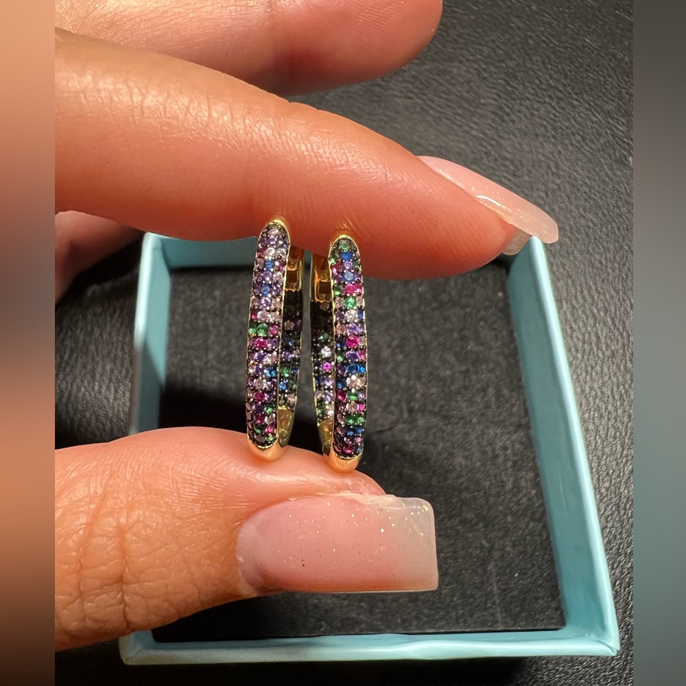 Colorful CZ oval hoops